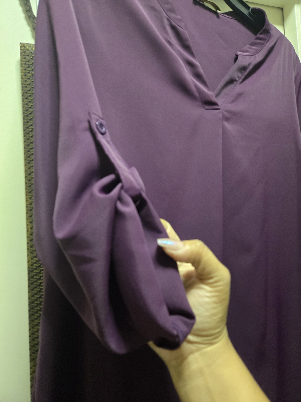 Women's Plum V-Neck Long Sleeve Blouse - Picture 2 of 5